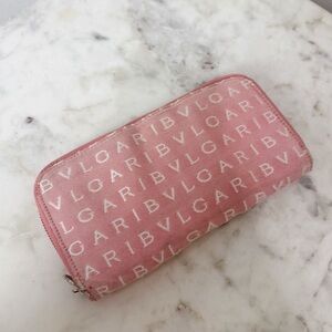 Bulgari Logomania Monogram Long Zip Wallet Pink